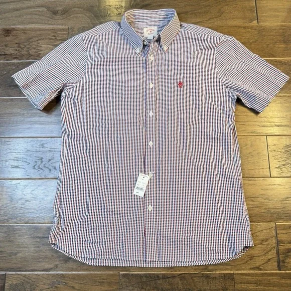 Brooks Brothers Seersucker Men's L Gingham Red Blue Check Short Sleeve Button Up - Picture 3 of 8